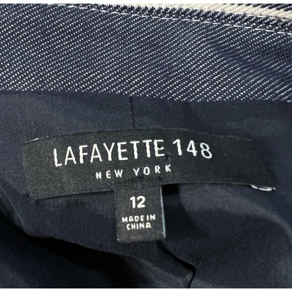 Lafayette 148 Sz 12 Blue Striped Moto Blazer Jacket l Full Zip Up Womens - Picture 9 of 12